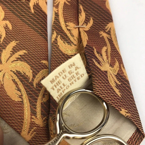 Tommy Bahama Men's Woven Silk Necktie Palm Trees Made in USA Brown Burnt Orange - Picture 8 of 10